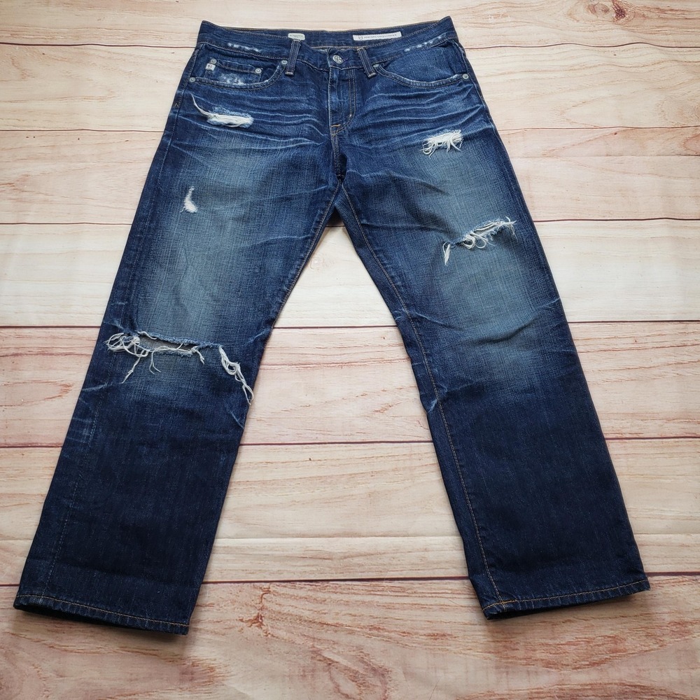 AG Adriano Goldschmied Jeans Womens 28x28 Blue Ex-Boyfriend Crop Relaxed Ripped‎